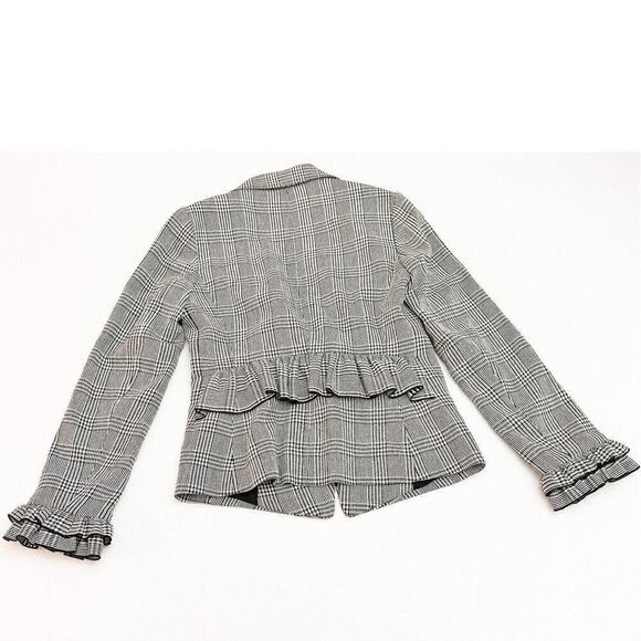 Club Monaco Plaid Patterned Blazer Ruffle Hem Size 2 - Picture 6 of 8